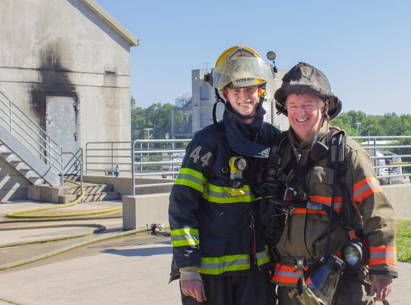 Lieutenant Chris Koretski and Deputy Chief Kevin Quinn of the Union Fire District at live fire training at the Union Fire District Burn Building in September 2013. 