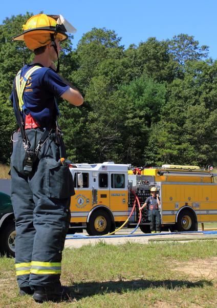 Lieutenant Chris Koretski assumes the role of Incident Commander at live fire training at the Union Fire District Burn Building in September 2013. 